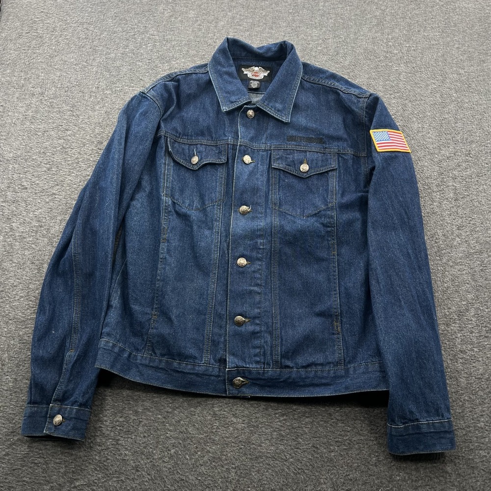 Vintage Harley Davidson Denim Jacket Mens M Made in USA Trucker Biker Motorcycle